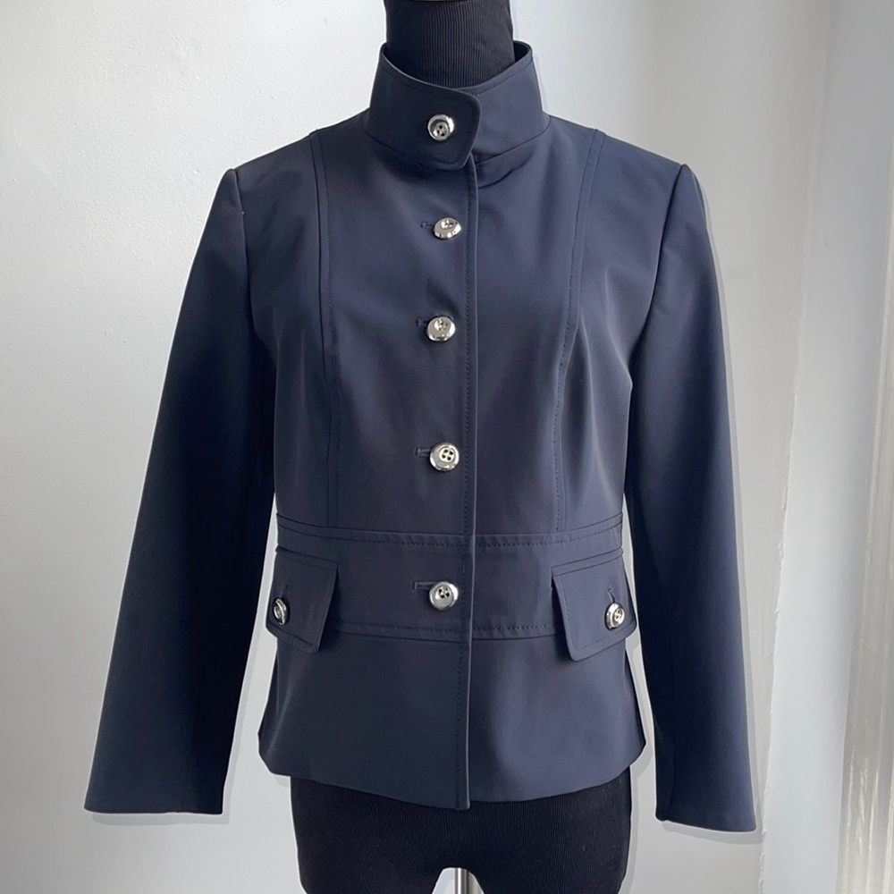 Per se black high collar buttoned jacket